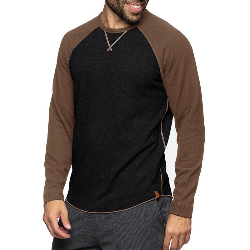 Men's Round Neck Long Sleeve Casual Color Block Pullover T-shirt 89657764X