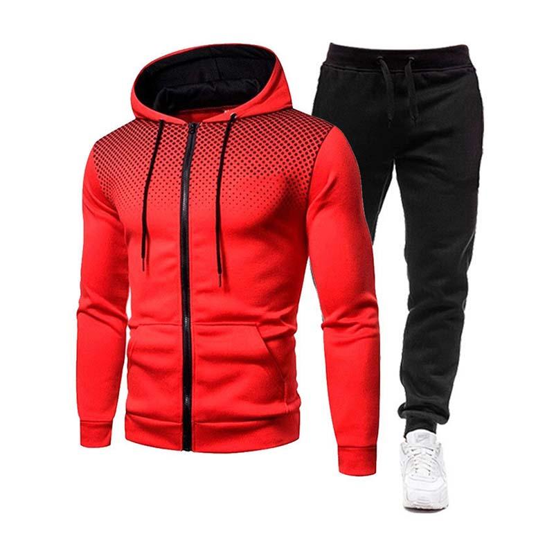 Men's Classic Casual Autumn and Winter Hooded Long Sleeve Hoodie Elastic Waist Sweatpants Set 57040185K