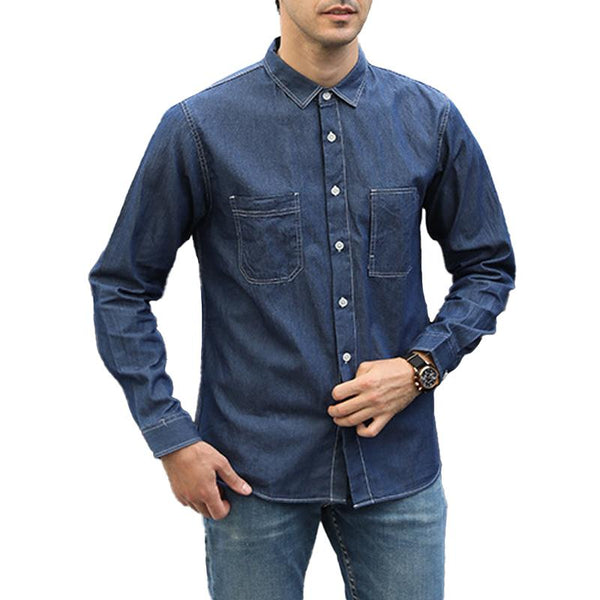 Men's Solid Color Denim Single Breasted Long Sleeve Shirt 80272927Y