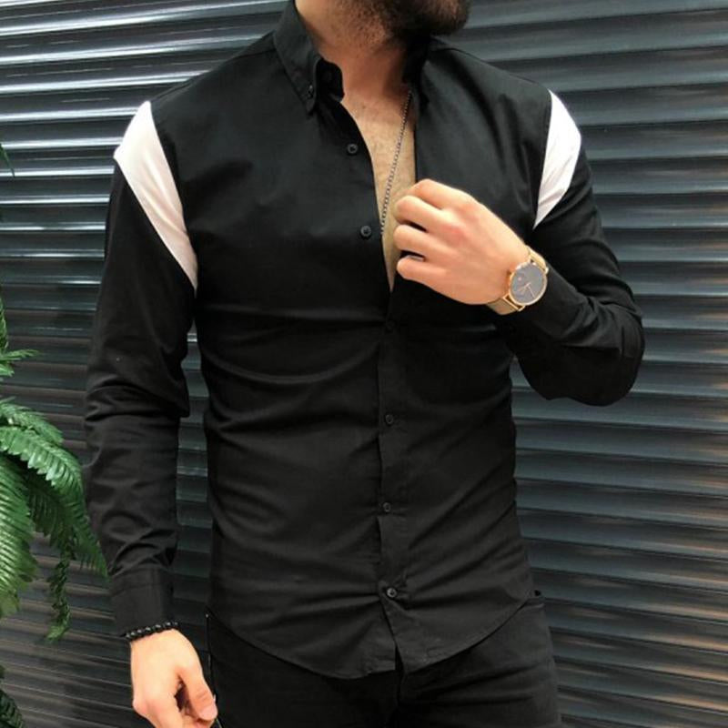 Men's Casual Colorblock Lapel Long Sleeve Shirt 08766619TO