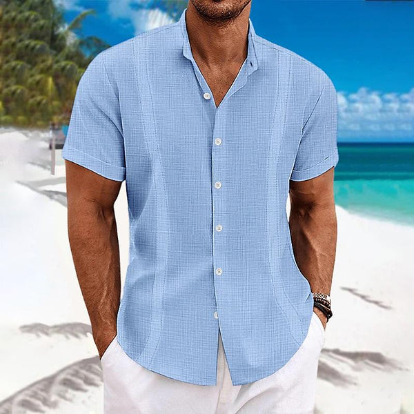 Men's Casual Solid Color Lapel Short Sleeve Shirt 03080340Y