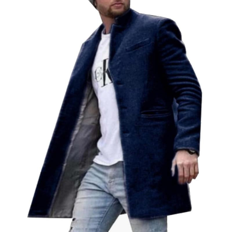 Men's Retro Solid Color Casual Stand Collar Mid-Length Coat 46979777X