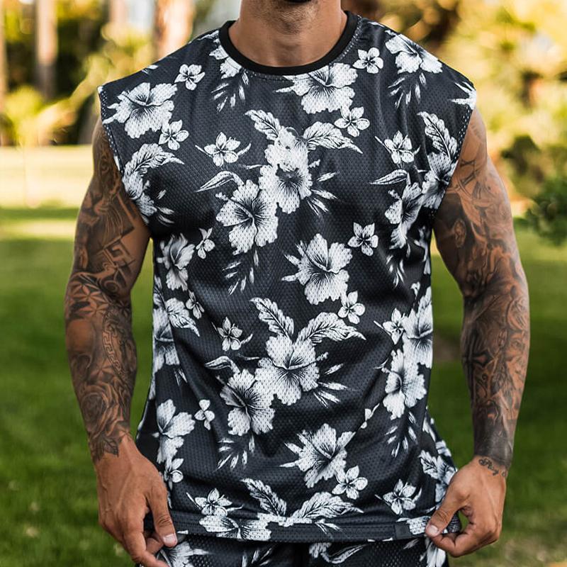 Men's Sports Casual Floral Print Quick Dry Tank Top Shorts Set 11524283Y