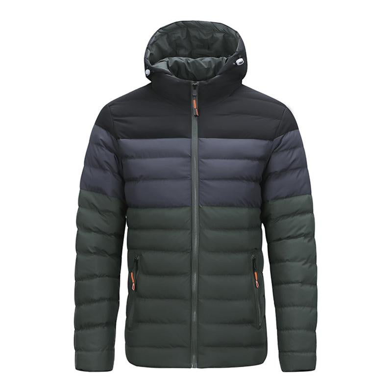 Men's Casual Contrast Color Patchwork Hooded Warm Zipper Padded Jacket 23417716M