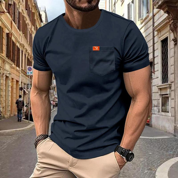 Men's Retro Solid Color Chest Bag Short Sleeved T-Shirt 05546880Y