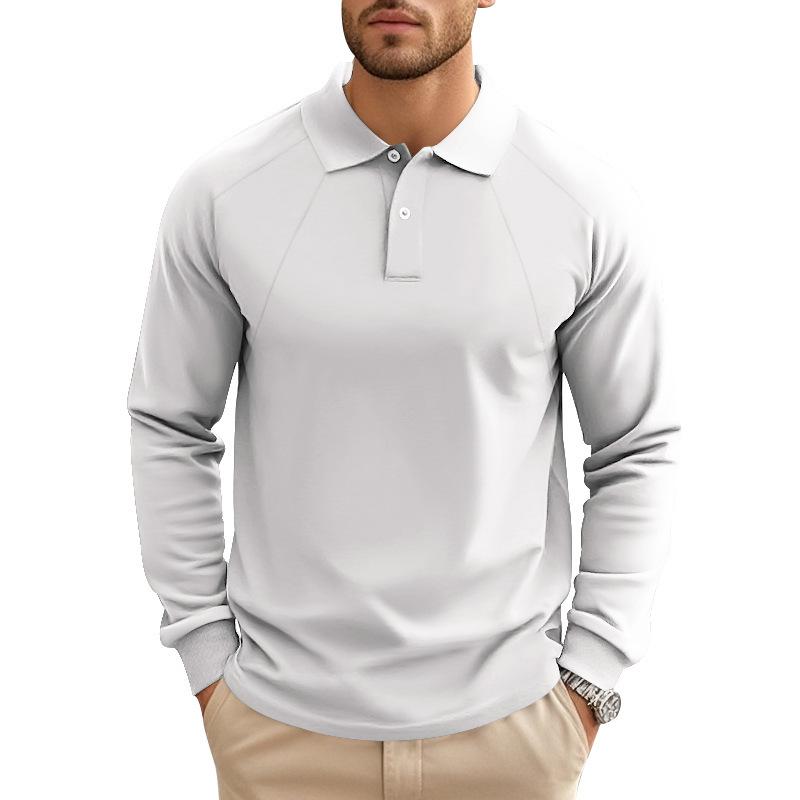 Men's Casual Solid Color Lapel Raglan Long Sleeve Polo Shirt 47889552M