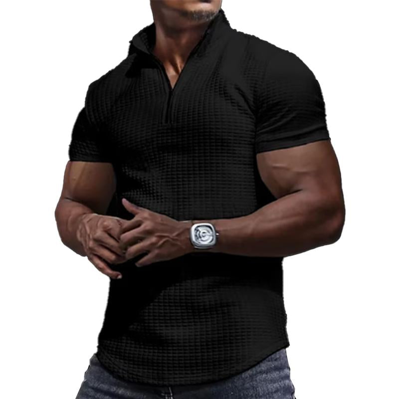 Men's Solid Color Zipper POLO Short Sleeve T-Shirt 20645886X