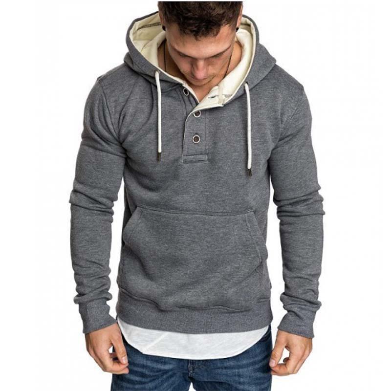 Men's Classic Casual Slim Fit Button-stitched Solid Color Hoodie 89327392K