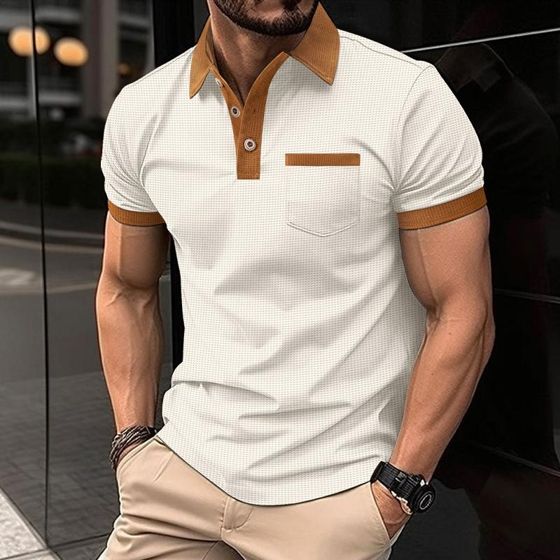 Camiseta de manga corta con botones y diseño de bloques de color gofre para hombre 58684753X