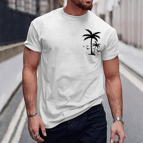 Men's Simple Casual Coconut Tree Round Neck Short-sleeved T-shirt 26552341TO