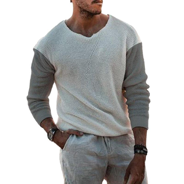 Men's Casual Round Neck Patchwork Slim Pullover Knitwear Sweater 15673060M