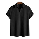 Men's Casual Solid Color Corduroy Loose Short-Sleeved Shirt 00805845Y