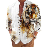 Men's Animal Print Stand Collar Long Sleeve Shirt 83367502X