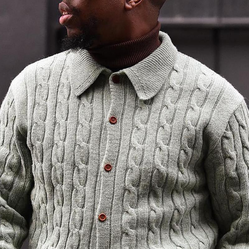 Men's Vintage Jacquard Knit Single Breasted Knit Cardigan 83915336X