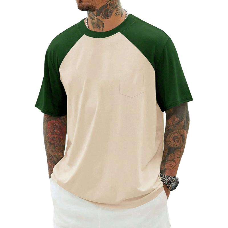Men's Colorblock Raglan Chest Pocket Short Sleeve T-Shirt 29851346Y
