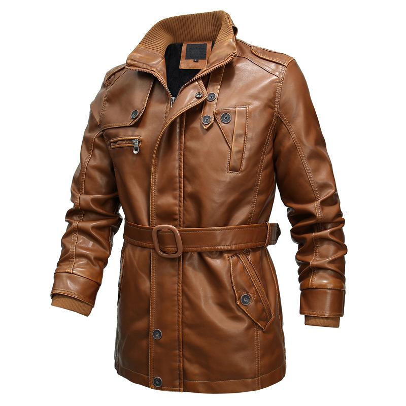 Men's Solid Color Stand Collar Motorcycle PU Leather Coat 24532986X