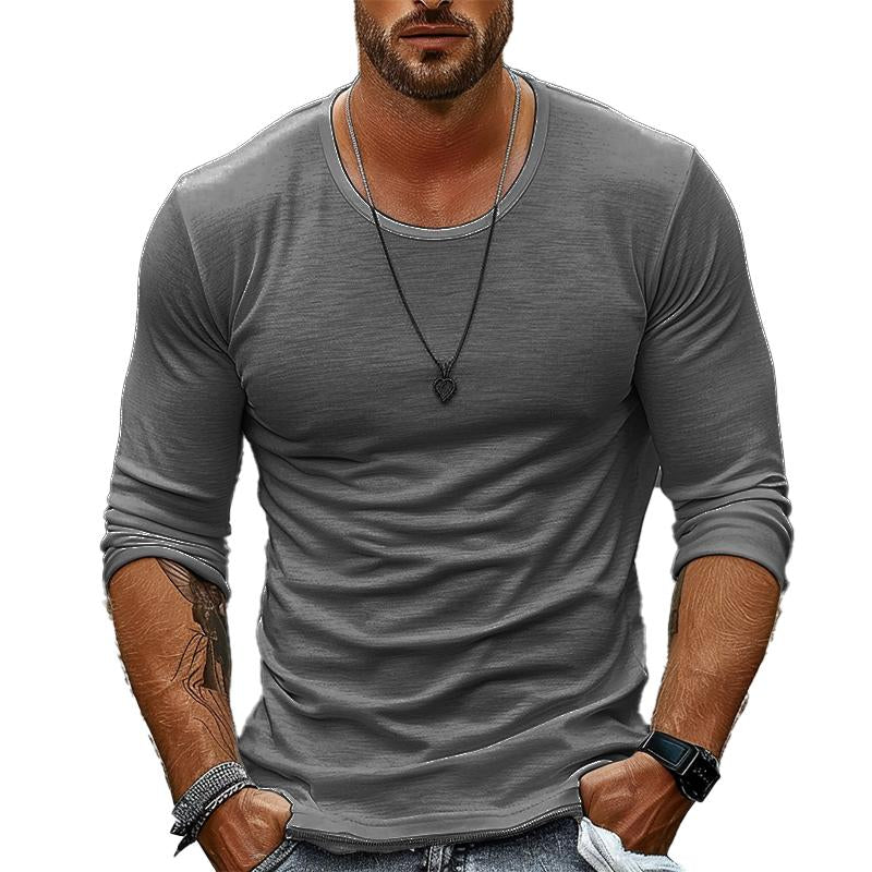 T-shirt a maniche lunghe casual da uomo in tinta unita con scollo rotondo 94867816X