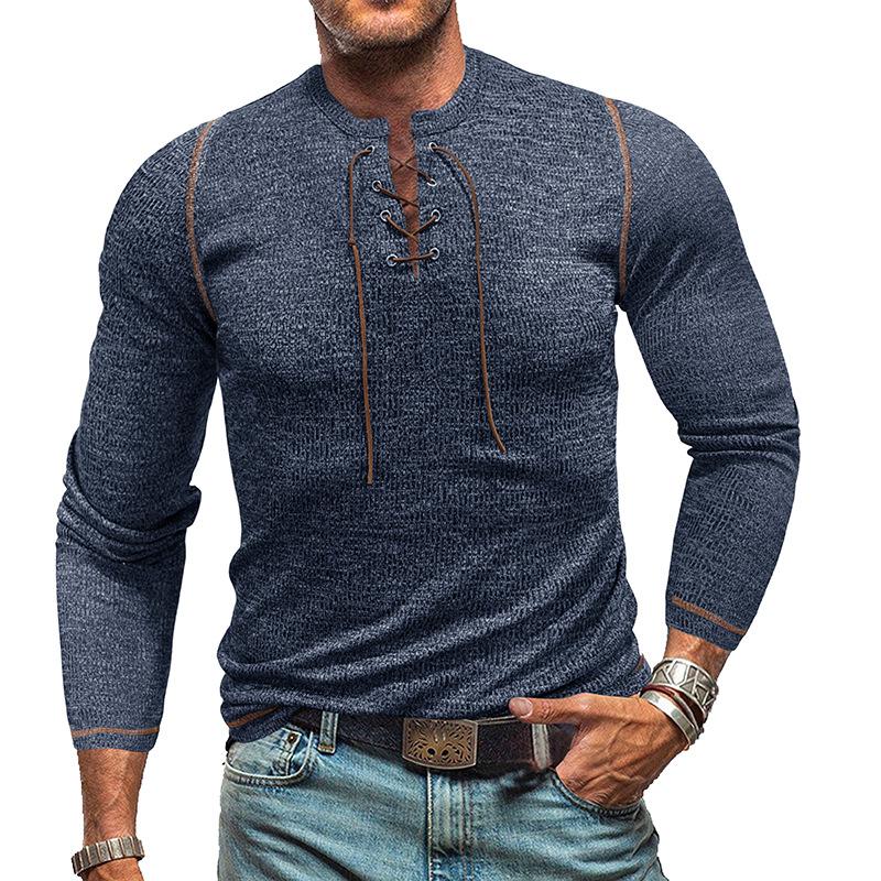 Camiseta Henley de manga larga con cuello redondo y corbata para exteriores para hombre 83787856X