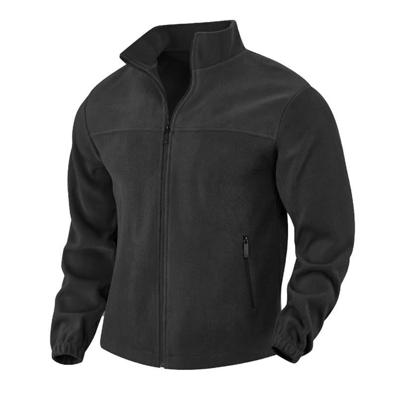 Men's Solid Color Polar Fleece Zipper Stand Collar Jacket 00244718X