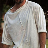 Men's Loose Solid Color Round Neck Patchwork Half-Sleeve T-Shirt 69028260Y