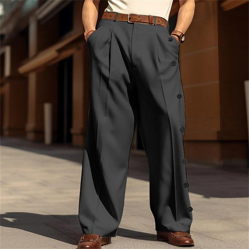 Men's Solid Color Loose Straight Buttons Decor Suit Pants 60694490Z