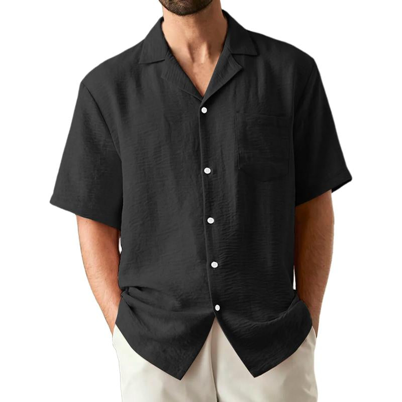 Men's Casual Solid Color Lapel Short Sleeve Shirt 07907977Y