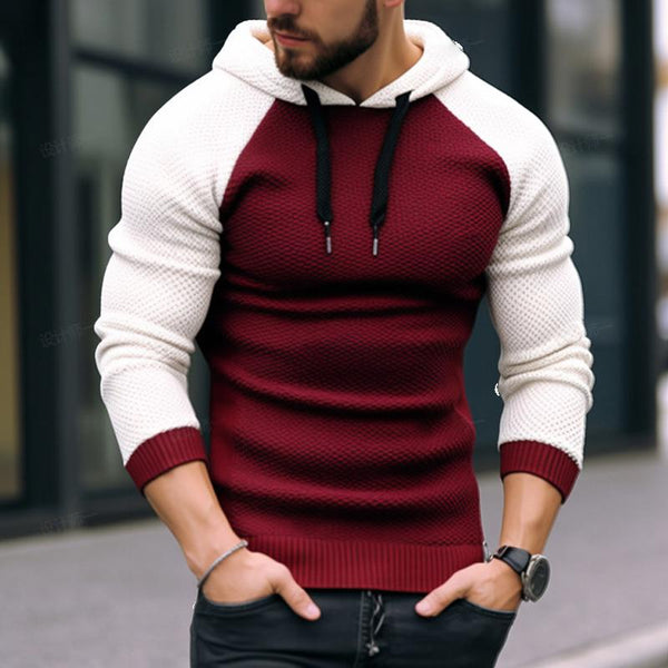 Men's Vintage Color Block Raglan Sleeve Hooded Sweater 23287854Y