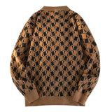 Men's Casual Loose Round Neck Pullover Plaid Knitted Sweater 96003582M