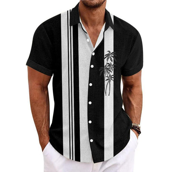 Men's Printed Slub Casual Short-sleeved Shirt 65456108X