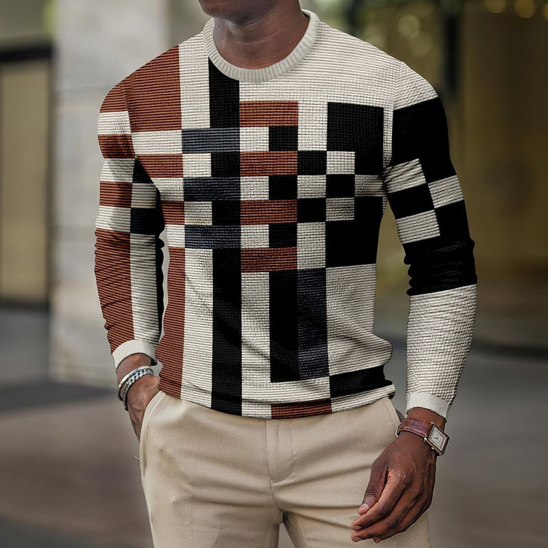 Men's Retro Casual Geometric Print Round Neck Long Sleeve T-Shirt 23218858TO