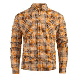 Men's Printed Lapel Long Sleeve Plaid Shirt 61272557X