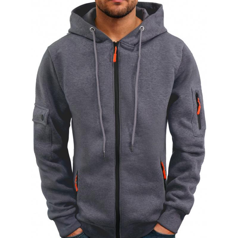 Men's Solid Color Hooded Multi-pocket Zipper Jacket 89390335Z