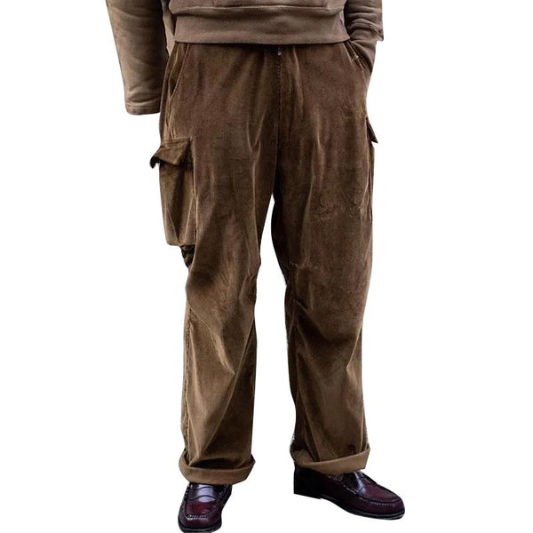 Men's Vintage Solid Color Corduroy Multi-Pocket Cargo Pants 89922868Y