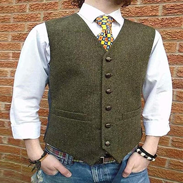 Men's Vintage Solid Color Collarless Suit Vest 56835372Y