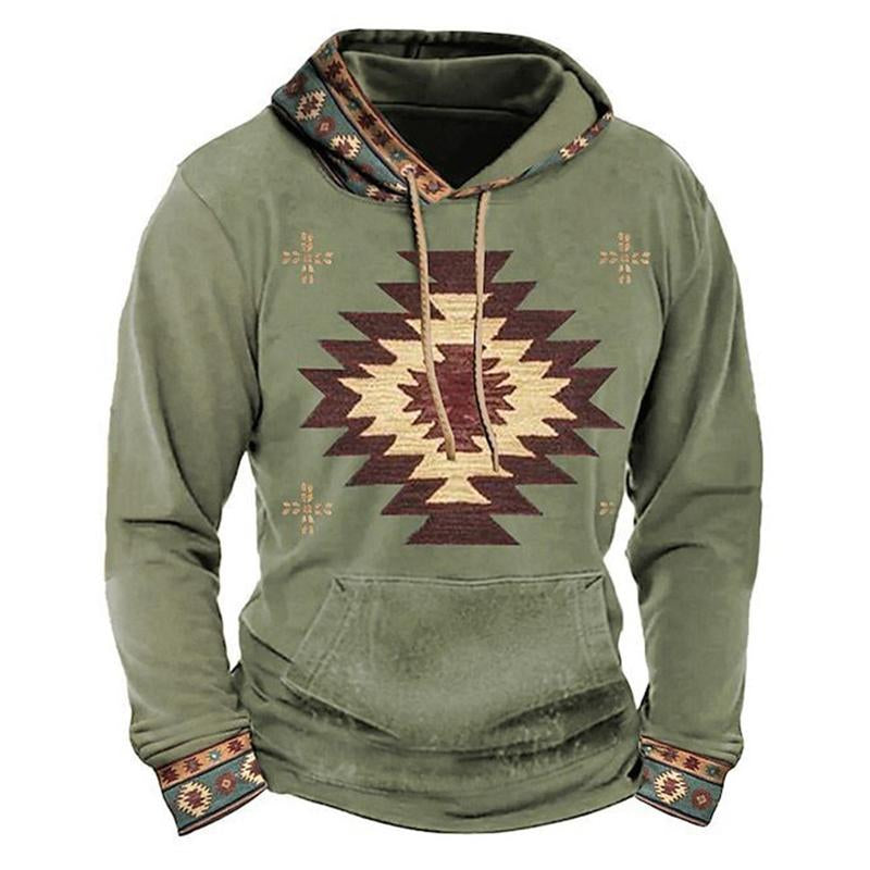 Men's Retro Ethnic Print Hooded Long Sleeve Sweatshirt 40048588Y