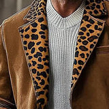 Men's Suede Leopard Print Collar Patchwork Jacket 36027615U