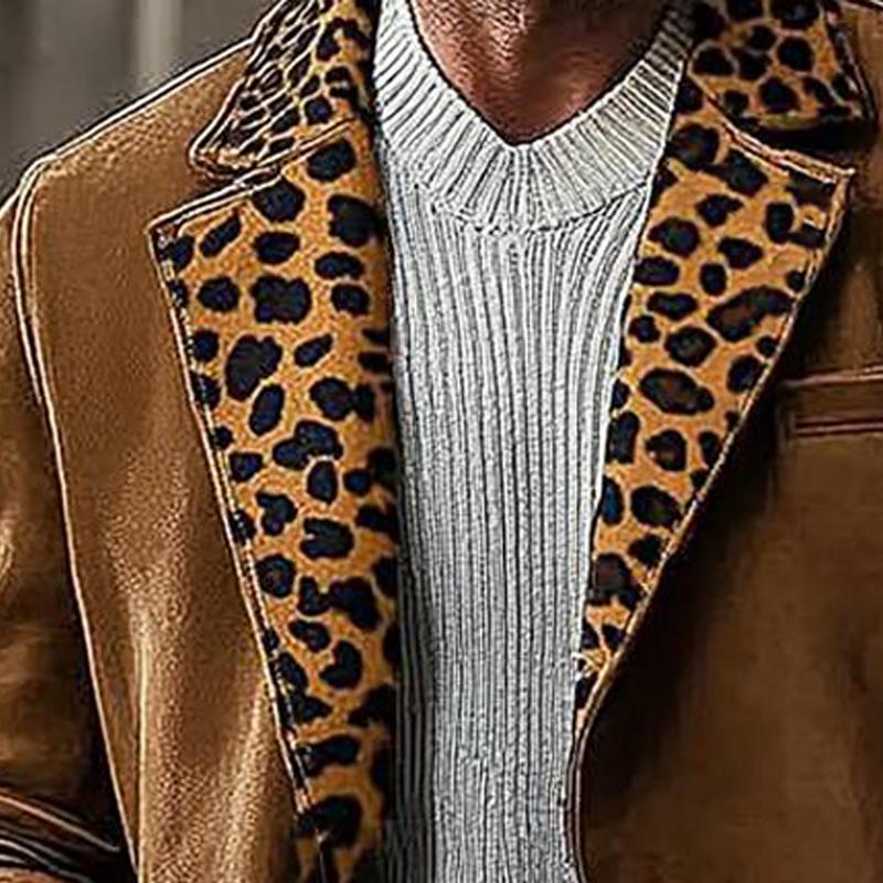 Men's Suede Leopard Print Collar Patchwork Jacket 36027615U