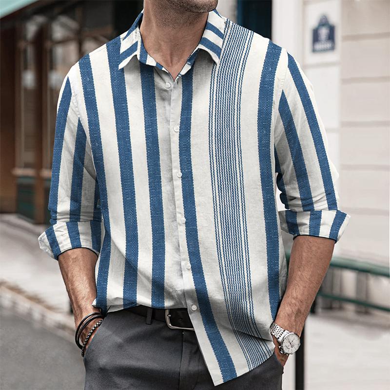 Men's Crisp Striped Lapel Long-sleeved Shirt 71240841TO