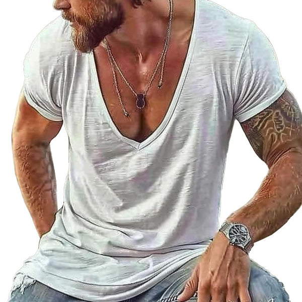Men's Casual Cotton Blended V Neck Short Sleeve T-Shirt 11304005M