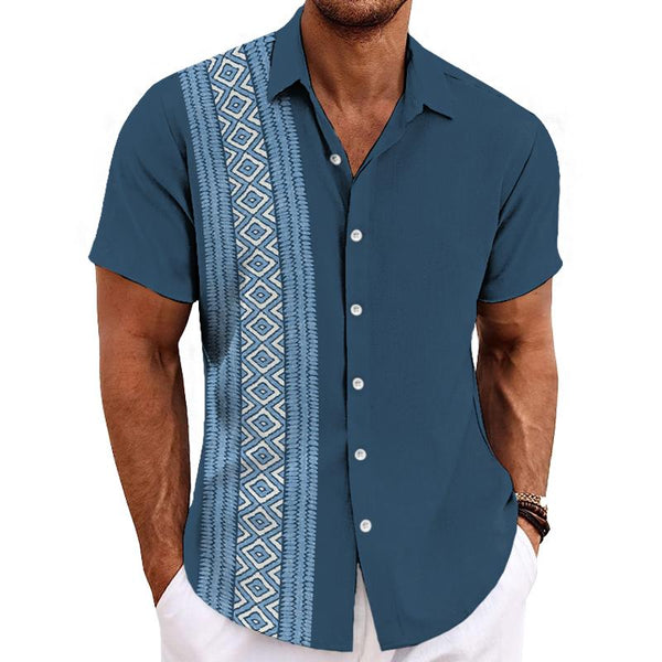 Men's Retro Striped Color Block Print Shirt 71368434TO
