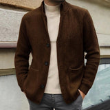 Men's Solid Color Stand Collar Knitted Cardigan 07366306X