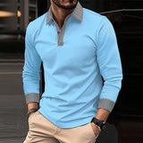 Men's Casual Plaid Patchwork Long-Sleeved Polo Shirt 60888467Y