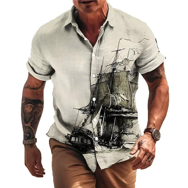 Men's Hawaiian Short Sleeve Printed Lapel Shirt 15013171X