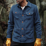 Men's Vintage Wool Blended Lapel Mult-pocket Long-Sleve Shirt 06814094M