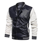 Men's Color Block Casual Stand Collar PU Leather Jacket 17840162X