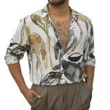 Men's Fashionable Abstract Print Lapel Long Sleeve Shirt 60532505M
