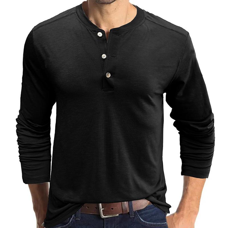 Men's Casual Solid Color Henley Collar Long Sleeve T-Shirt 75076010Y