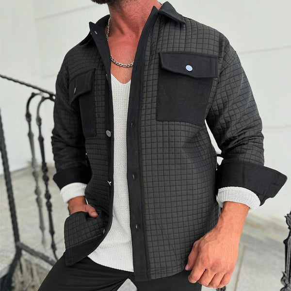 Men's Retro Casual Checkered Patchwork Pocket Jacket 31268956TO