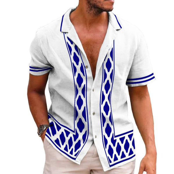 Men's Retro Geometric Cuban Collar Short Sleeve Shirt 46443952TO