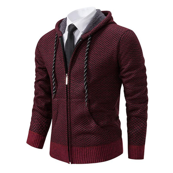 Men's Casual Fleece Warm Zipper Hooded Slim Knit Cardigan 94327711M